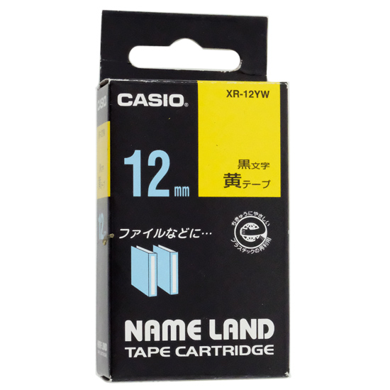 【新品】CASIO　ネームランドテープ スタンダードテープ 黄テープ/黒文字 12mm　XR-12YW
