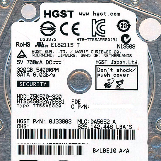 【新品】HITACHI ノート用HDD 2.5inch　HTS545032A7E681　320GB