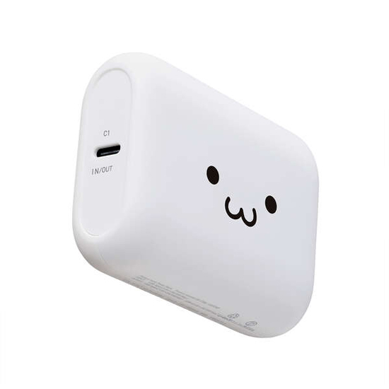 【新品】【新品(開封のみ)】 ELECOM　残量表示機能付きコンパクトモバイルバッテリー　DE-C89L-10000WF　しろちゃん(ホワイト×ブラック)