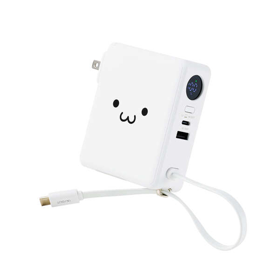 【新品】ELECOM　AC充電器・USB Type-Cケーブル一体モバイルバッテリー　DE-AC17-5000WF　しろちゃん(ホワイト×ブラック)