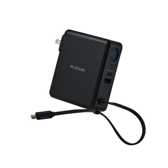 【新品】ELECOM　AC充電器・USB Type-Cケーブル一体モバイルバッテリー　DE-AC17-5000BK　ブラック