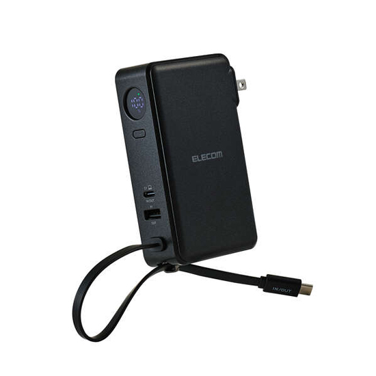 【新品】【新品(開封のみ)】 ELECOM　AC充電器・USB Type-Cケーブル一体モバイルバッテリー　DE-AC16-10000BK　ブラック