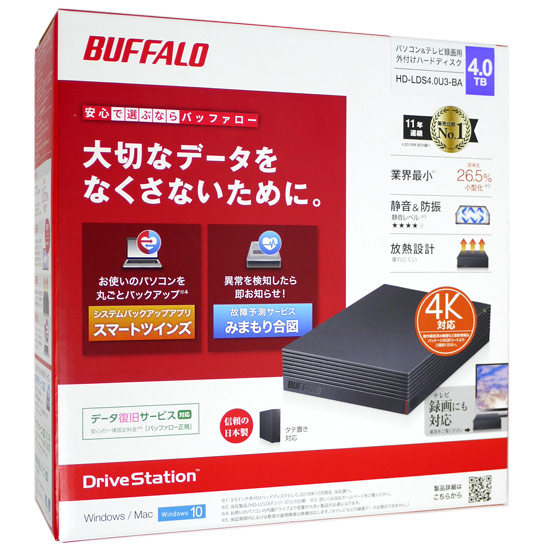 【新品】【新品(開封のみ・箱きず・やぶれ)】 BUFFALO 外付HDD　HD-LDS4.0U3-BA　4TB　ブラック