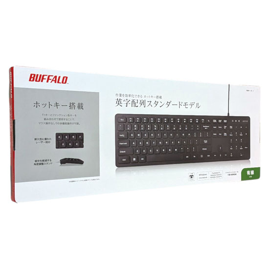 【新品】BUFFALO　USB接続 有線スタンダードキーボード 英語配列　BSKBU110ENBK　ブラック