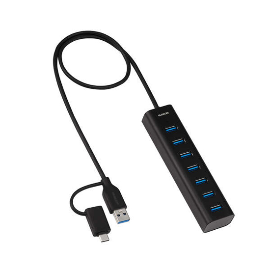 【新品】エレコム　USB Type-C変換アダプター付き USBハブ 7ポート　U3HC-T070SBK　ブラック
