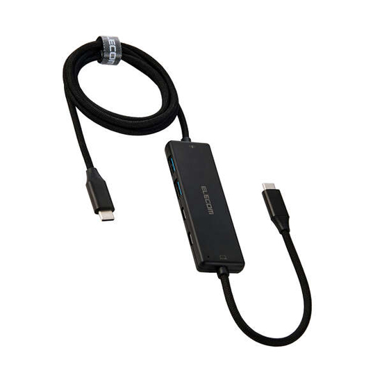【新品】エレコム　USB Type-C充電ケーブル一体型 USBハブ 4ポート/USB 5Gbps　U3HC-C040PBK　ブラック