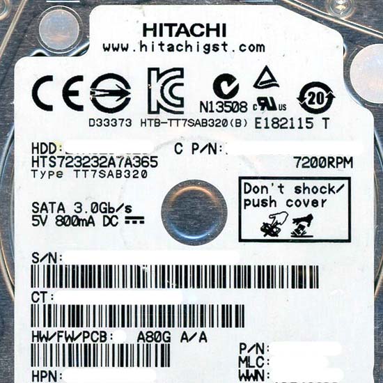 【新品】HITACHI　ノート用HDD　HTS723232A7A365　320GB 7mm