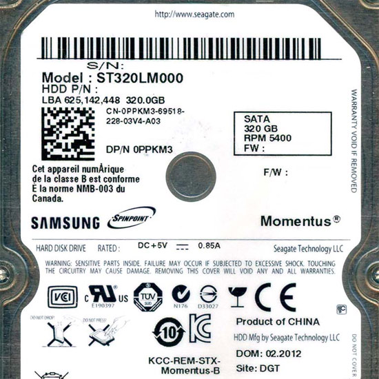【新品】Samsung　ノート用HDD 2.5inch　ST320LM000　320GB