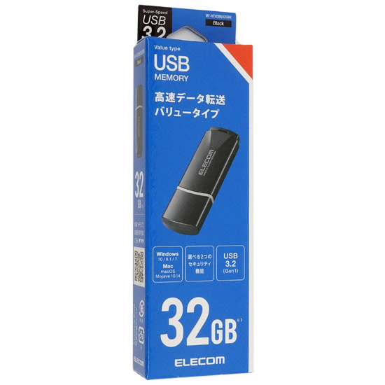 【新品】【新品訳あり(箱きず・やぶれ)】 ELECOM　キャップ式USB3.2 Gen1メモリ　MF-HTU3B032GBK　32GB ブラック