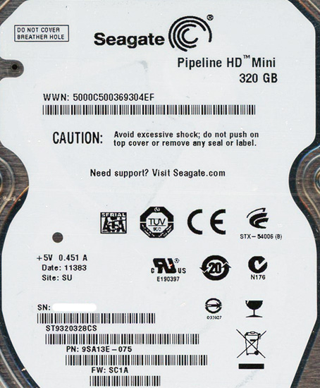 【新品】SEAGATE ノート用HDD 2.5inch　ST9320328CS　320GB 9.5mm