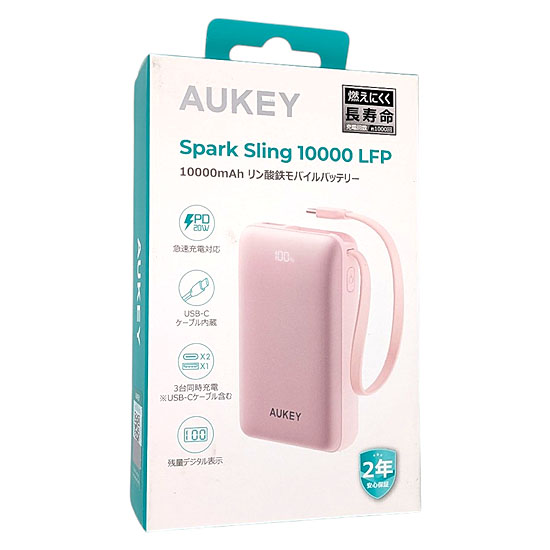 【新品】【新品(開封のみ)】 AUKEY　10000mAhリン酸鉄モバイルバッテリー Spark Sling 10000 LFP　PB-Y68-PK　ピンク