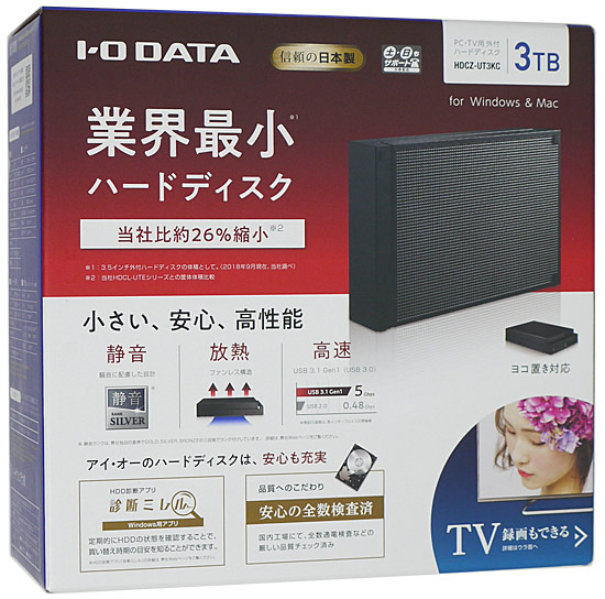 【新品】【新品訳あり(箱きず・やぶれ)】 I-O DATA　外付ハードディスク　HDCZ-UT3KC ブラック　3.0TB USB3.0/USB2.0