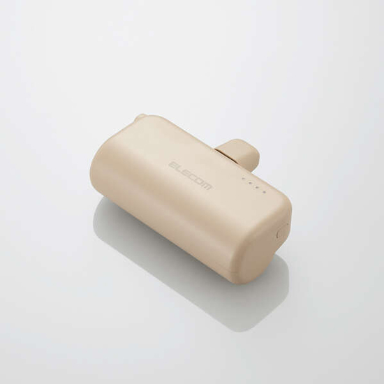 【新品】ELECOM　直挿しできるモバイルバッテリー USB Type-Cプラグ 5000mAh DE-C43L-5000BE　ベージュ