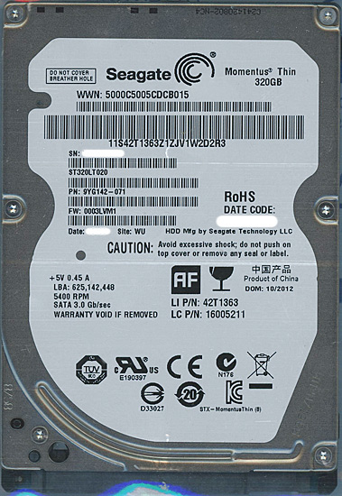 【新品】SEAGATE ノート用HDD 2.5inch　ST320LT020 320GB 7mm