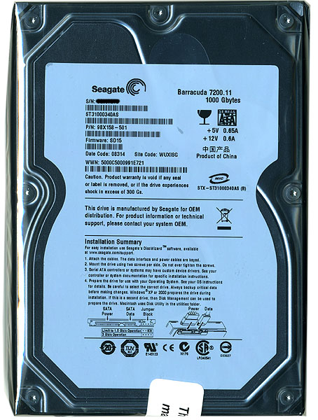 【新品】SEAGATE製HDD　ST31000340AS　1TB SATA300 7200