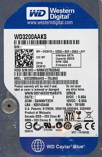 【新品】Western Digital製HDD WD3200AAKS 320GB SATA300 7200
