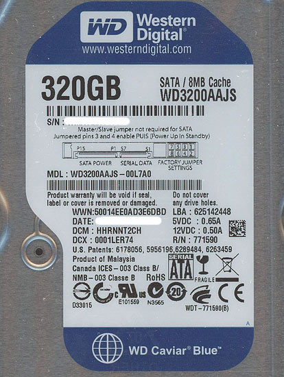 【新品】Western Digital製HDD　WD3200AAJS　320GB SATA300 7200