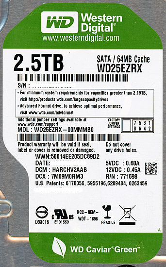 【新品】Western Digital製HDD　WD25EZRX　2.5TB SATA600
