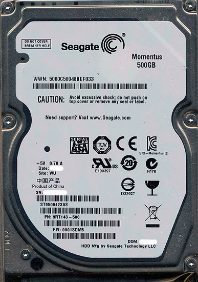 【新品】SEAGATE製HDD　ST9500423AS　500GB 7200rpm