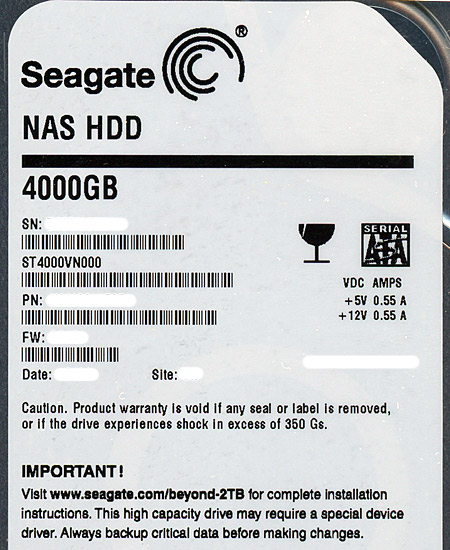 【新品】SEAGATE製HDD　ST4000VN000　4TB SATA600