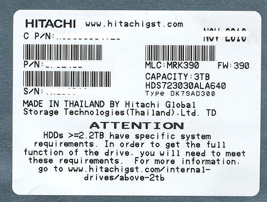 【新品】HITACHI製HDD　HDS723030ALA640　3TB SATA600 7200rpm