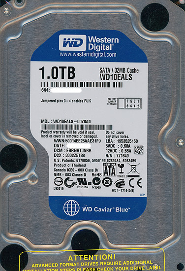 【新品】Western Digital製HDD　WD10EALS　1TB SATA300 7200