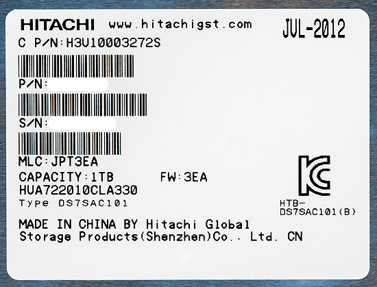 【新品】HITACHI製HDD　HUA722010CLA330　1TB SATA300 7200