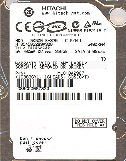 【新品】HITACHI ノート用HDD 2.5inch　HTS545032B9A300　320GB