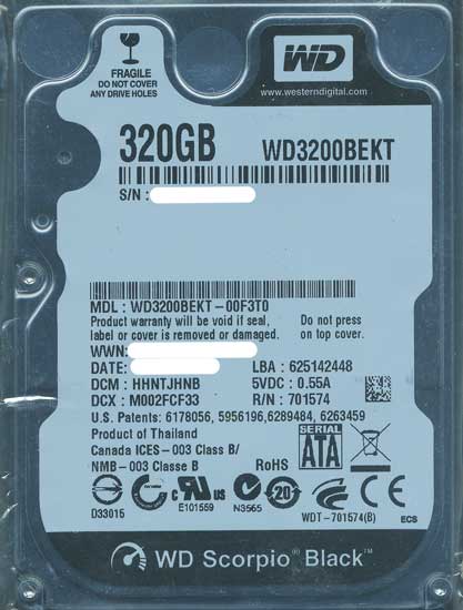 【新品】WesternDigital HDD 2.5inch　WD3200BEKT　320GB 9.5mm