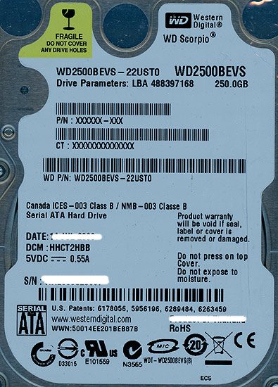 【新品】WesternDigital HDD 2.5inch　WD2500BEVS　250GB 9.5mm
