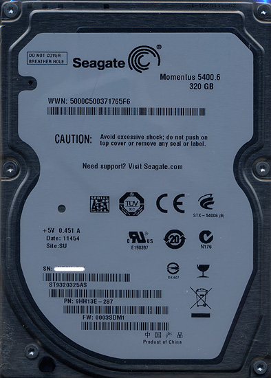 【新品】SEAGATEノート用HDD 2.5inch　ST9320325AS　320GB 9.5mm