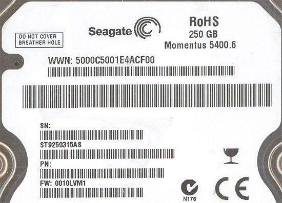 【新品】SEAGATE ノート用HDD 2.5inch　ST9250315AS　250G 9.5mm 未開封