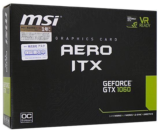 【中古】MSI製グラボ　GTX 1060 AERO ITX 6G OC　PCIExp 6GB 元箱あり