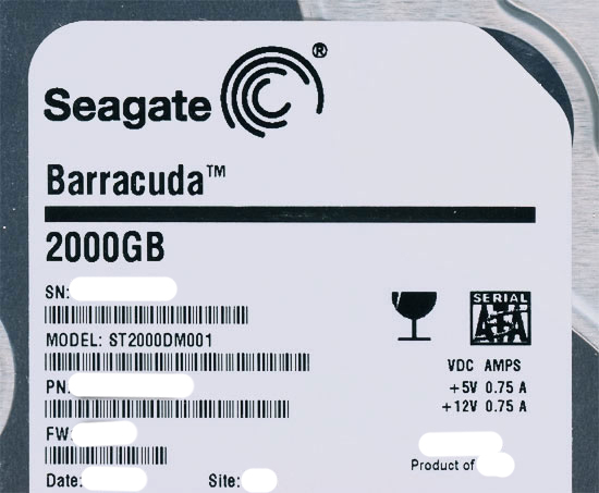 【中古】SEAGATE製HDD　ST2000DM001　2TB SATA600 7200　0〜100時間以内