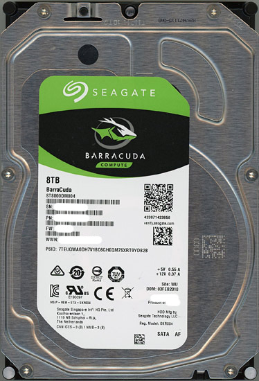 【中古】SEAGATE製HDD　ST8000DM004　8TB SATA600　500〜1000時間以内