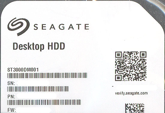 【中古】SEAGATE製HDD　ST3000DM001　3TB SATA600 7200　2000〜3000時間以内