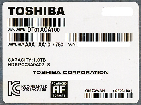 【中古】TOSHIBA製HDD　DT01ACA100　1TB SATA600 7200　0〜100時間以内