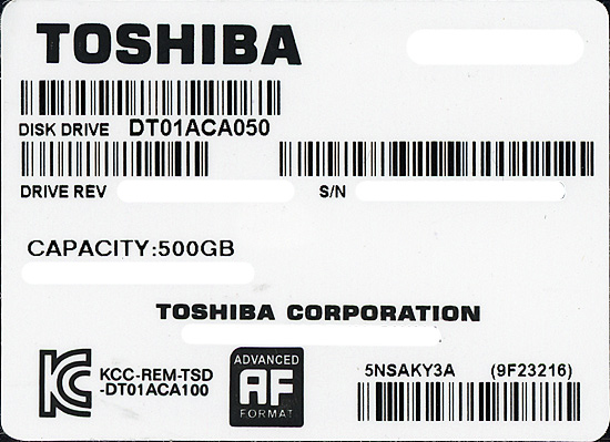 【中古】TOSHIBA製HDD　DT01ACA050　500GB SATA600 7200　0〜100時間以内