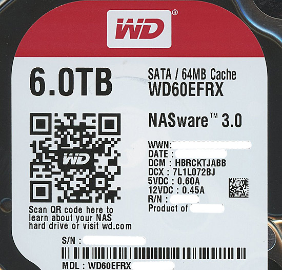 【中古】Western Digital製HDD WD60EFRX 6TB SATA600 3000〜4000時間以内