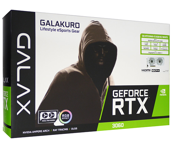 【中古】玄人志向グラボ　GALAKURO GK-RTX3060-E12GB/OC/WHITE　PCIExp 12GB 元箱あり
