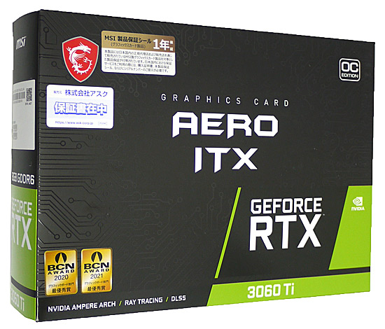 【中古】MSI製グラボ　GeForce RTX 3060 Ti AERO ITX 8G OC LHR　PCIExp 8GB 元箱あり