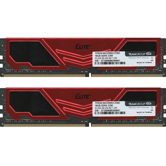 【中古】Team　TPRD416G3200HC22BK　DDR4 PC4-25600 16GB 2枚組