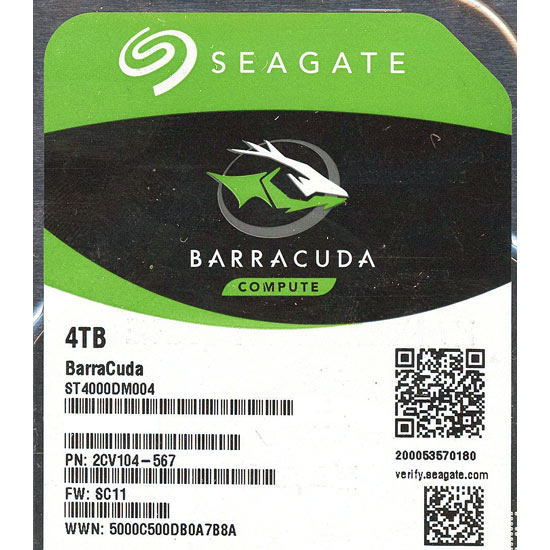 【中古】SEAGATE製HDD　ST4000DM004　4TB SATA600　100〜200時間以内