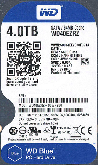 【中古】Western Digital製HDD　WD40EZRZ　4TB SATA600 5400　10000〜11000時間以内