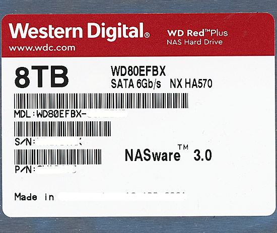 【中古】Western Digital製HDD　WD80EFBX　8TB SATA600 7200　500〜1000時間以内