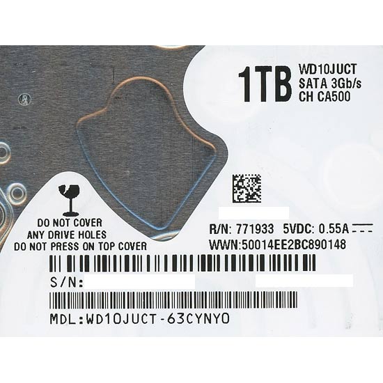 【中古】WesternDigital ノート用HDD 2.5inch　WD10JUCT　1TB 9.5mm　0〜100時間以内