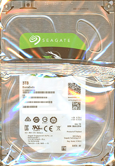 【中古】SEAGATE製HDD　ST3000DM008　3TB SATA600 7200　0〜100時間以内