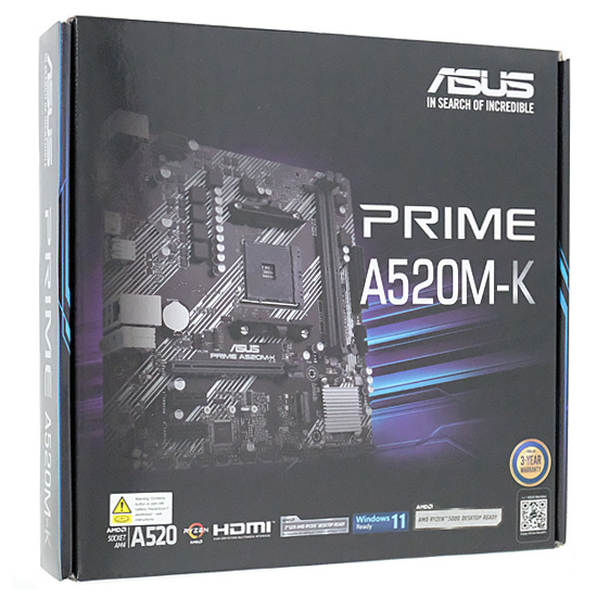 【中古】ASUS製　MicroATXマザーボード　PRIME A520M-K　SocketAM4　未使用