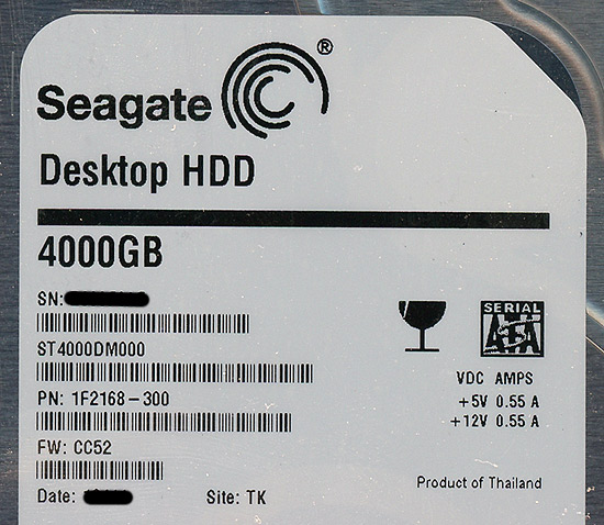 【中古】SEAGATE製HDD　ST4000DM000　4TB SATA600　2000〜3000時間以内