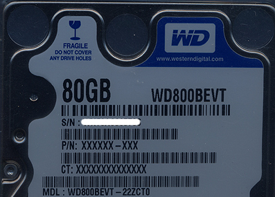 【中古】WesternDigital HDD 2.5inch　WD800BEVT　80GB 9.5mm　1000〜2000時間以内